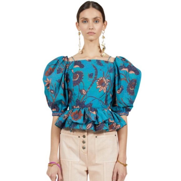 NWOT ULLA JOHNSON Carlotta Blouse in Lagoon U112 - Picture 4 of 12